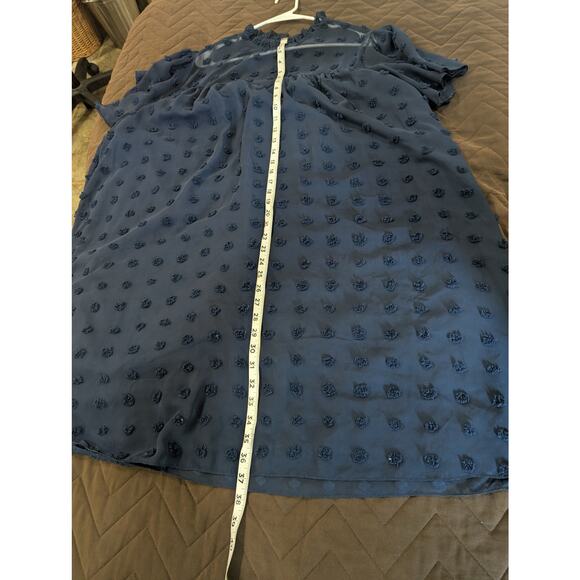 Babydoll style short sleeve navy dress w/large Swiss dot detailing plus size 3X - Picture 11 of 11
